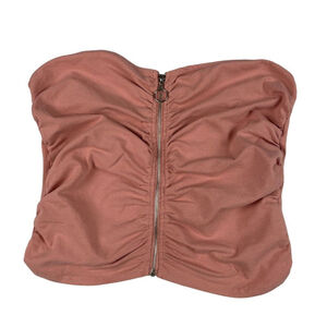 Ambiance Shirt Women's Large Light Pink Tube Top Skinny Ruched Strapless Zip Up